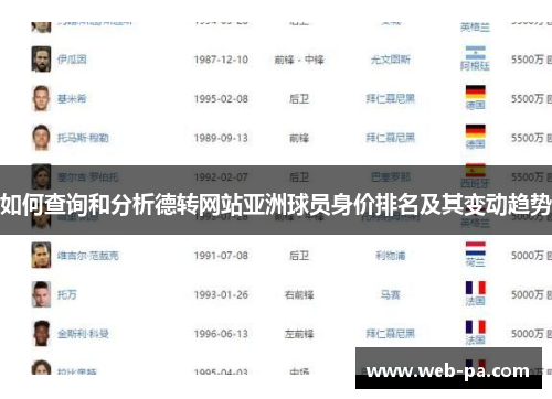 如何查询和分析德转网站亚洲球员身价排名及其变动趋势